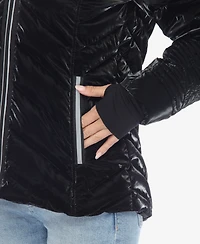 White Mark Women's Midweight Quilted Contrast with Thumbholes Hooded Jacket