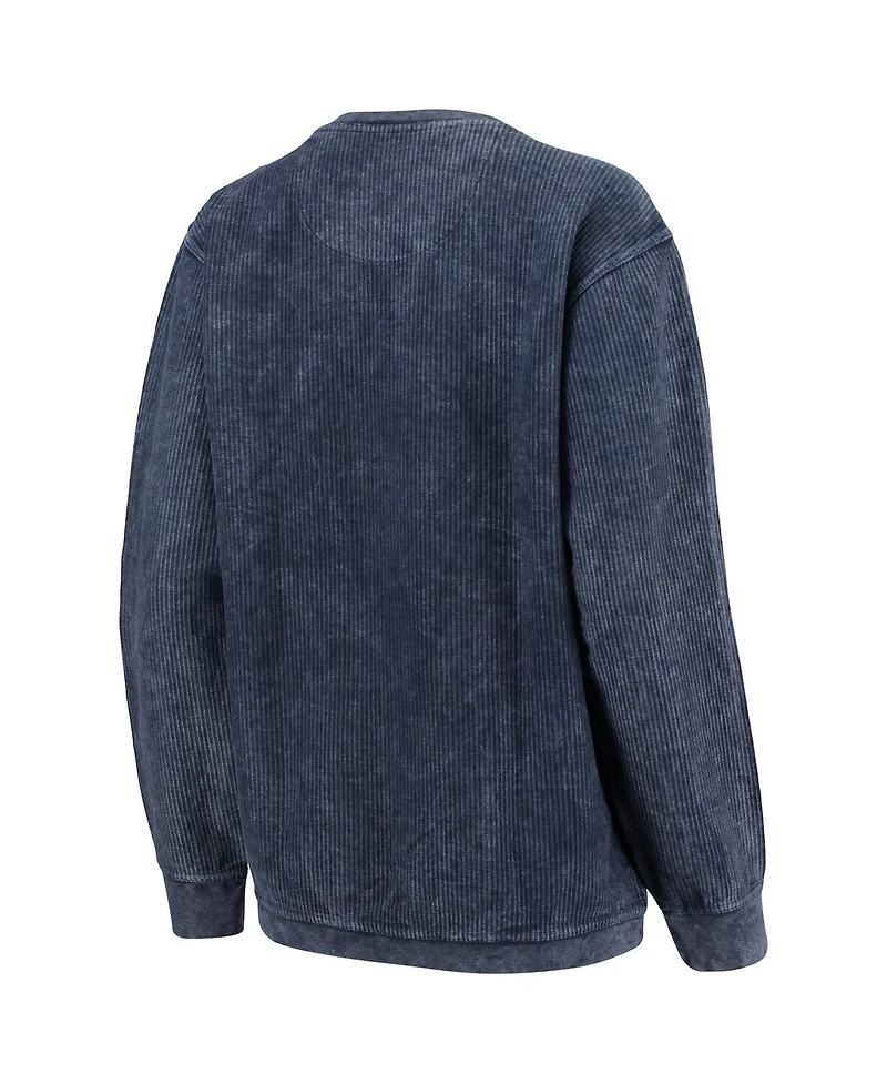 Women's Pressbox Navy Penn State Nittany Lions Comfy Cord Vintage-Like Wash Basic Arch Pullover Sweatshirt