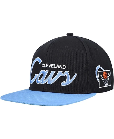 Men's Mitchell & Ness Black Cleveland Cavaliers Hardwood Classics Mvp Team Script 2.0 Snapback Hat