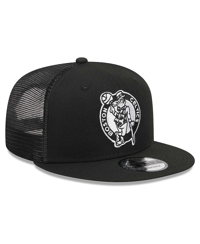 Men's New Era Black Boston Celtics Evergreen 9FIFTY Trucker Snapback Hat