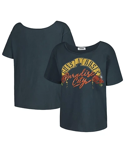 Women's Daydreamer Black Guns n Roses Off-Shoulder Graphic T-shirt
