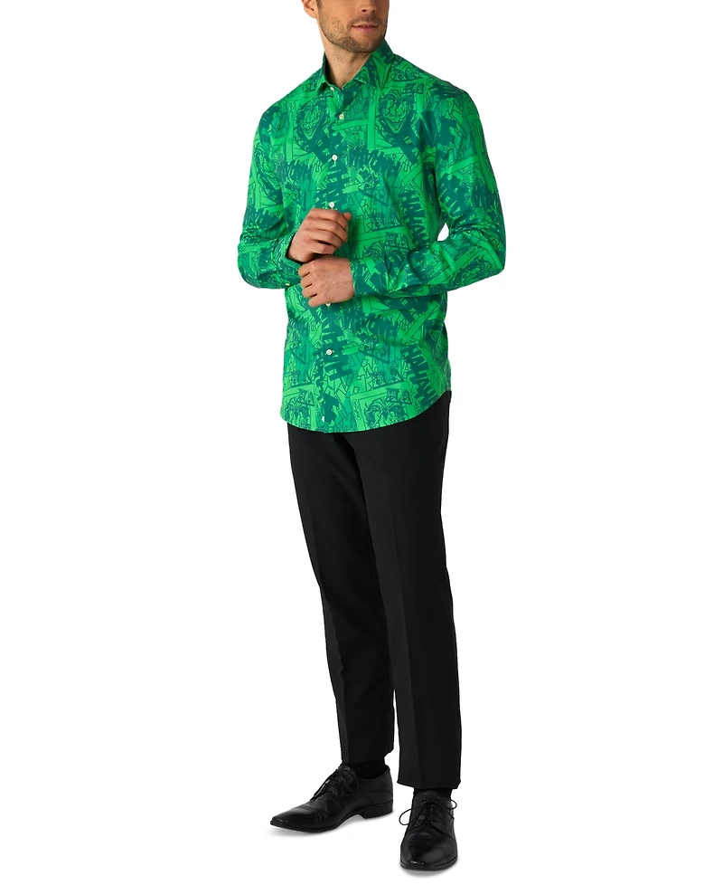 OppoSuits Men's Shirt - Official Dc Comics Warner Bros The Joker a Button Down Slim Fit Green Long sleeve