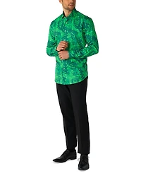 OppoSuits Men's Shirt - Official Dc Comics Warner Bros The Joker a Button Down Slim Fit Green Long sleeve