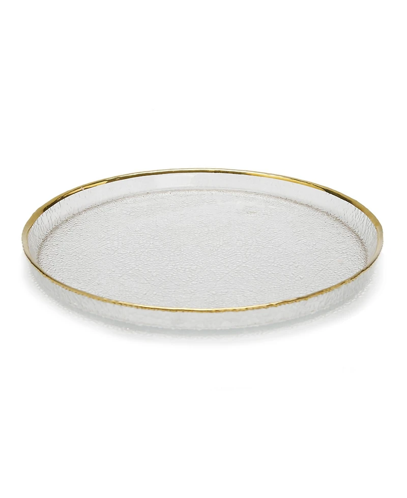 Classic Touch Pebbled Glass Dinner Plates Raised Rim with Border, Set of 4