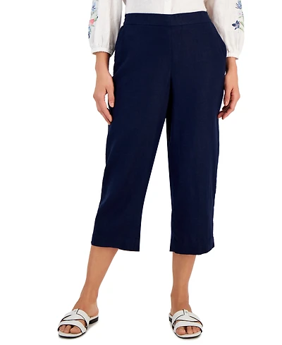 Charter Club Petite 100% Linen Pull-On Cropped Pants, Created for Macy's