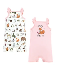 Touched by Nature Baby Girls Organic Cotton Rompers, Woodland Alphabet