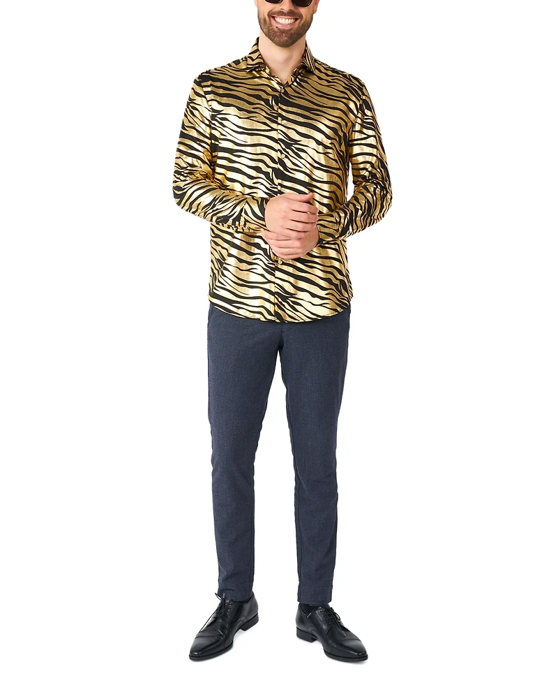 OppoSuits Men's Shiny Golden Theme Party Shirts For Men
