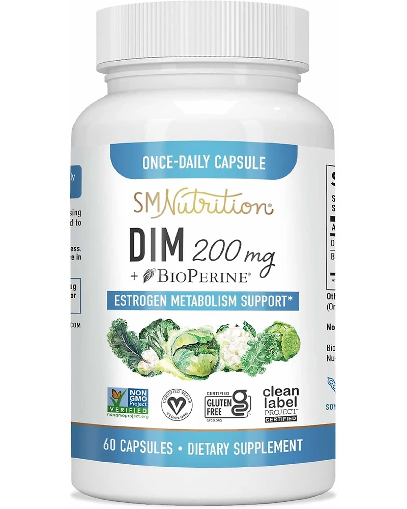 Dim 200mg with BioPerine, Estrogen Supplement for Women, Supports Hormone Balance, SMNutrition, 60 Capsules