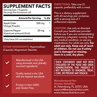 Apple Cider Vinegar Pills, Acv Capsules + Cayenne Pepper, Appetite Suppressant for Weight Loss, Havasu Nutrition, 60ct