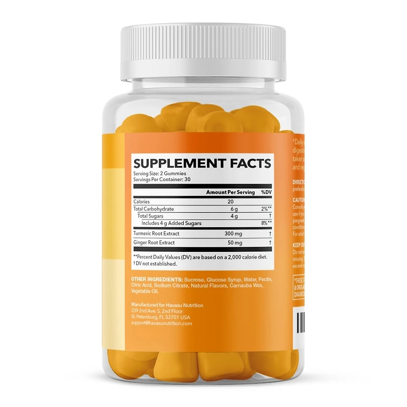 Turmeric & Ginger Gummies, Peach Flavor, Havasu Nutrition, 60ct
