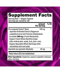 Reserveage, Resveratrol 500 mg, Antioxidant Supplement for Heart and Cellular Health, Supports Healthy Aging, Paleo, Keto, 60 Capsules
