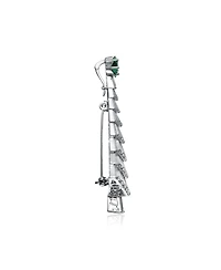 Festive Christmas Tree Pendant/Brooch in White Gold Plating with Cubic Zirconia in White and Green