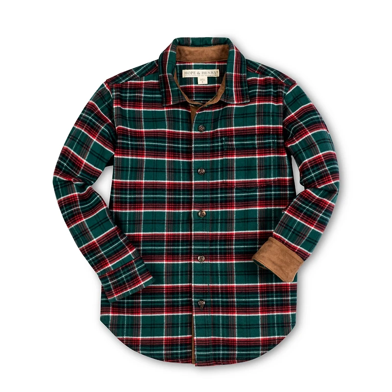 Hope & Henry Boys Organic Long Sleeve Flannel Shirt with Suede Detail