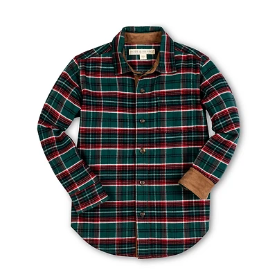 Hope & Henry Boys Organic Long Sleeve Flannel Shirt with Suede Detail