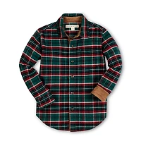 Hope & Henry Boys Organic Long Sleeve Flannel Shirt with Suede Detail