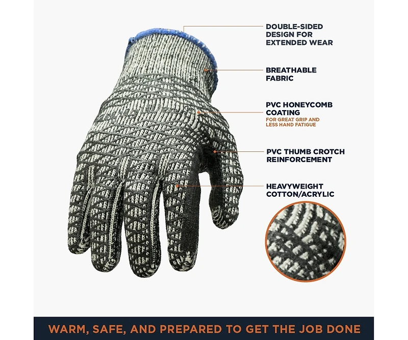 RefrigiWear Men's Glacier Grip Gloves with Double Sided Pvc Honeycomb Grip (Pack of 12 Pairs)