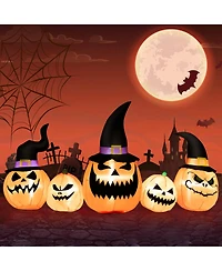 Costway 8 Ft Tall Inflatable Pumpkin Family Waterproof Halloween Yard Decoration w/Led Lights