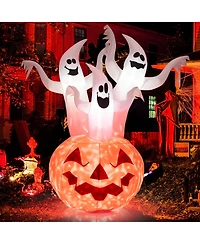 Costway 6 Ft Inflatable Halloween Tree White Ghosts with Pumpkin Decor w/ Rotating Lamp
