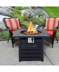 Costway 32'' Square Propane Fire Pit Table for Patio w/Lava Rocks Rain Cover 50,000 Btu