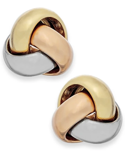 Tri-Tone Love Knot Stud Earrings in 14k Gold