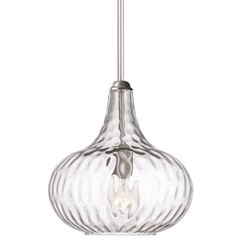 360 Lighting Cora Brushed Nickel Mini Pendant Light 11" Wide Modern Clear Textured Glass Shade for Dining Room House Foyer Kitchen Island Entrywa