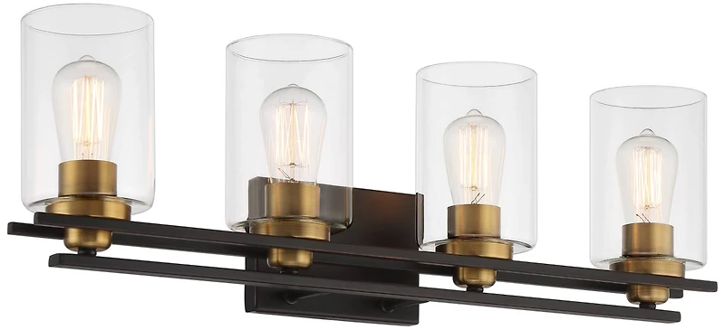 Possini Euro Design Demy Modern Wall Light Oil Rubbed Bronze Gold Hardwire 27" 4-Light Fixture Clear Glass for Bedroom Bathroom Vanity Reading Ho