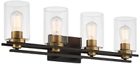 Possini Euro Design Demy Modern Wall Light Oil Rubbed Bronze Gold Hardwire 27" 4-Light Fixture Clear Glass for Bedroom Bathroom Vanity Reading Ho