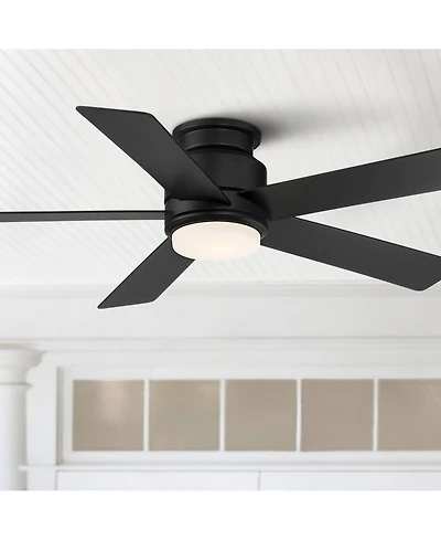 52" Casa Vieja Modern Outdoor Hugger Ceiling Fan with Dimmable Led Light Remote Control Matte Black Damp Rated for Patio Exterior