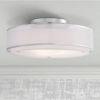 Possini Euro Design Modern Ceiling Lighting Semi Flush Mount Fixture 20" Wide Chrome 3-Light Sheer Outer Off White Inner Drum Shade for Bedroom H