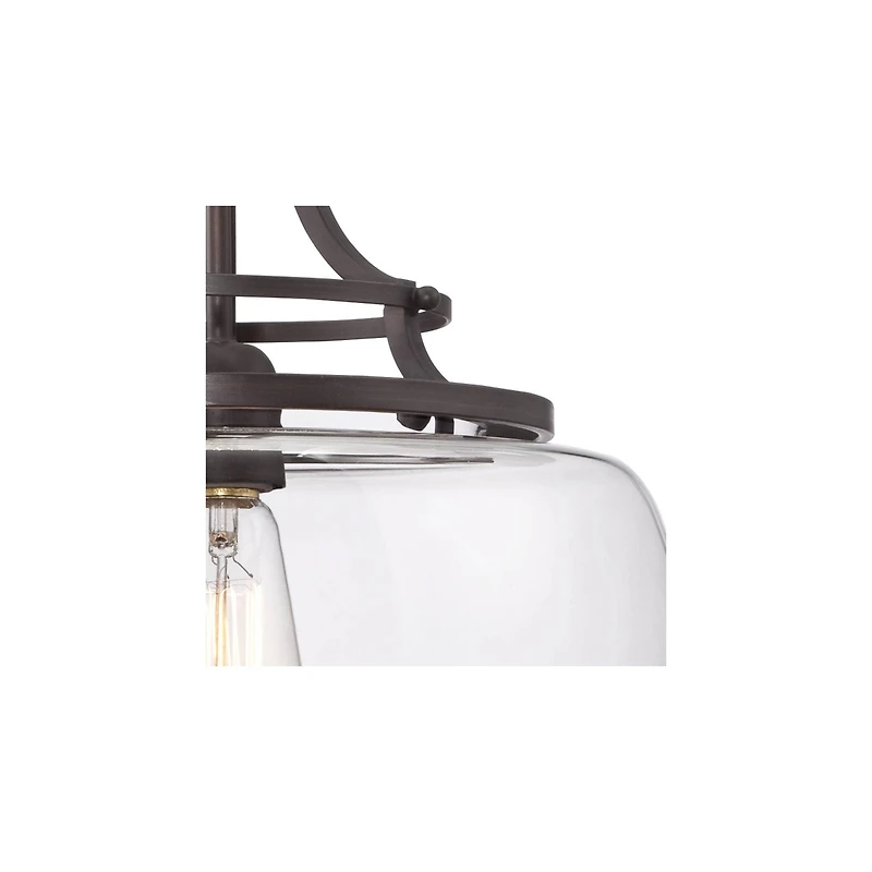 Franklin Iron Works Charleston Bronze Brown Small Pendant Light 13.5" Wide Farmhouse Industrial Rustic Clear Glass Shade Dining Room House Bedroom Ent