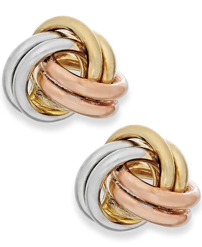 Tri-Tone Love Knot Stud Earrings in 10k Gold