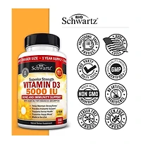 Vitamin D3 5000 Iu (125 mcg) Natural Immune Support Supplement, Bone Strength, Healthy Muscle Function, with Olive Oil for Highest Absorption, Gluten