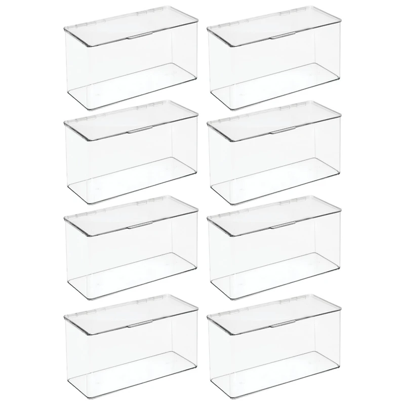 mDesign Plastic Playroom/Gaming Organizer Bin Box with Hinged Lid, 8 Pack, Clear