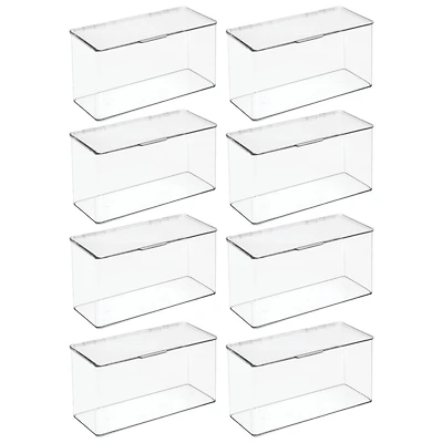 mDesign Plastic Playroom/Gaming Organizer Bin Box with Hinged Lid, 8 Pack, Clear