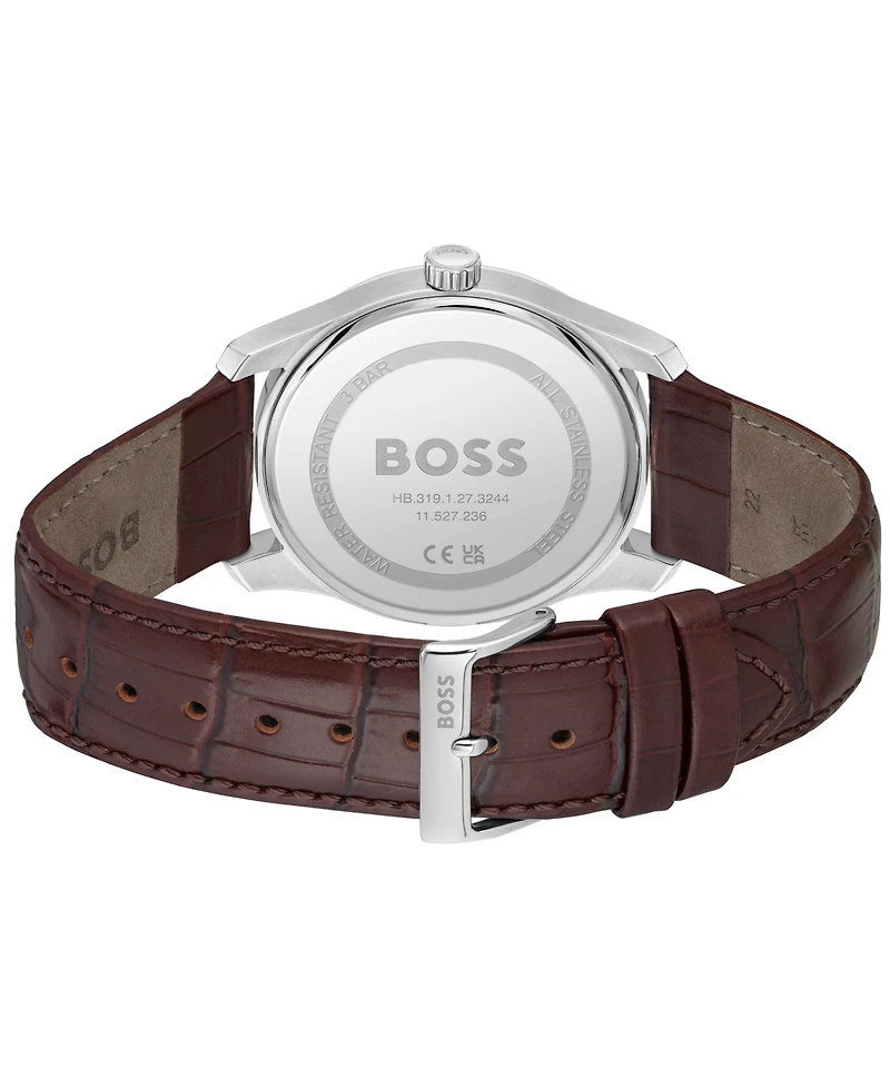 Hugo Boss Men's Principle Quartz Basic Calendar Brown Leather Watch 41mm
