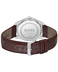 Hugo Boss Men's Principle Quartz Basic Calendar Brown Leather Watch 41mm