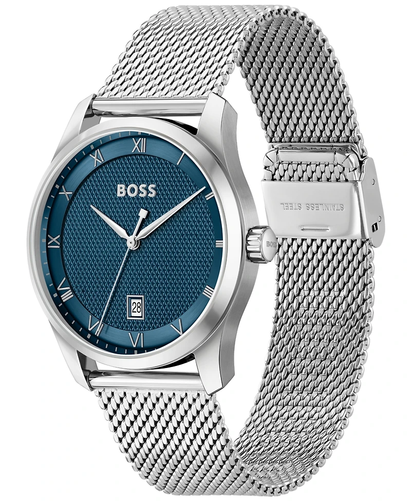 Hugo Boss Men's Principle Quartz Basic Calendar Silver-Tone Stainless Steel Watch 41mm