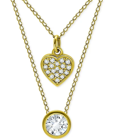 Giani Bernini 2-Pc. Set Cubic Zirconia Pave Heart & Solitaire Bezel Pendant Necklaces, Created for Macy's