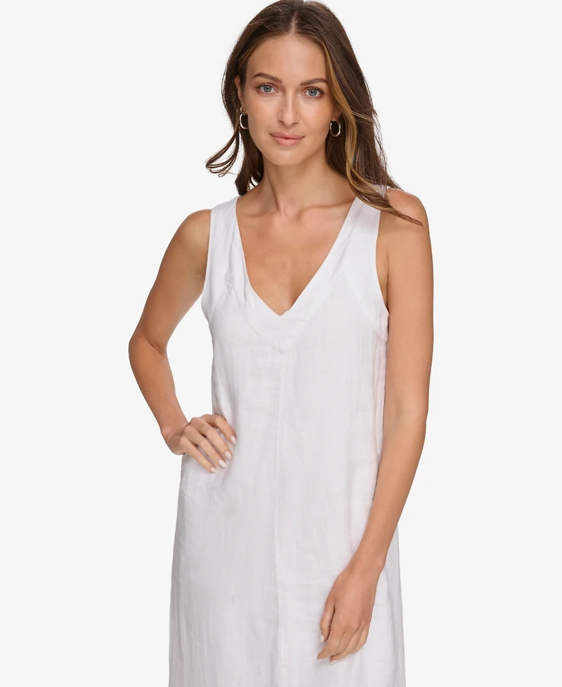 Dkny Linen V-Neck Maxi Dress