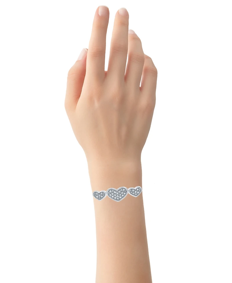Diamond Three Heart Bolo Bracelet (1/6 ct. t.w.) in Sterling Silver