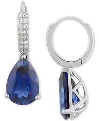 Grown With Love Lab-Grown Sapphire (8-1/8 ct. t.w.) & Diamond (1/4 ct. t.w.) Pear Dangle Hoop Earrings in 14k White Gold (Also available in Emerald &