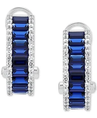 Grown With Love Lab Grown Sapphire (2-3/8 ct. t.w.) & Lab Grown Diamond (1/2 ct. t.w.) Baguette Hoop Earrings in 14k White Gold, 0.67"