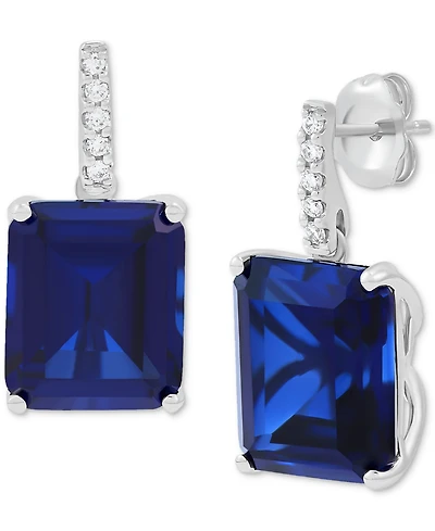 Grown With Love Lab Emerald (10 ct. t.w.) & Diamond (1/10 Drop Earrings 14k Gold