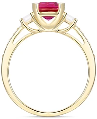Lab-Grown Morganite (1-3/8 ct. t.w.) & Lab-Grown White Sapphire (1/3 ct. t.w.) Three Stone Ring in 14k Rose Gold-Plated Sterling Silver (Also in Addit