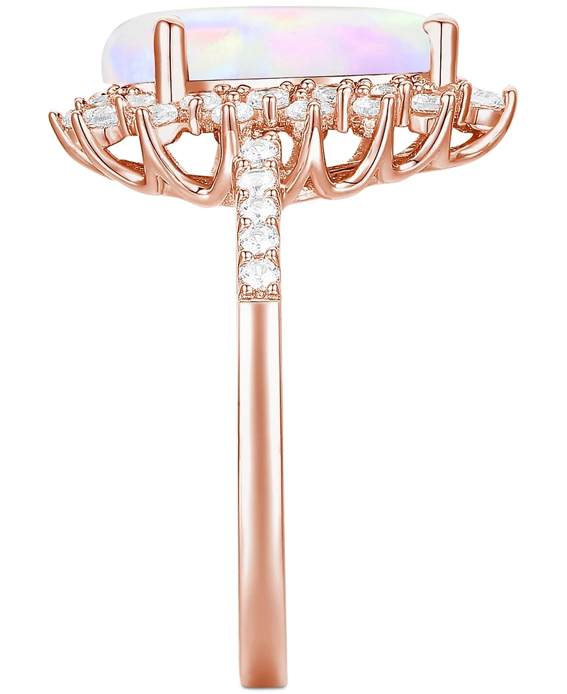 Lab-Grown Opal (7/8 ct. t.w.) & White Sapphire (5/8 Halo Ring 14k Rose Gold-Plated Sterling Silver (Also Ruby La