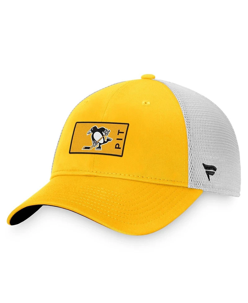 Men's Fanatics Gold, White Pittsburgh Penguins Authentic Pro Trucker Snapback Hat
