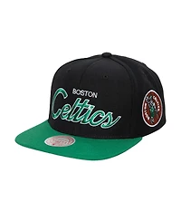 Men's Mitchell & Ness Black Boston Celtics Hardwood Classics Mvp Team Script 2.0 Snapback Hat