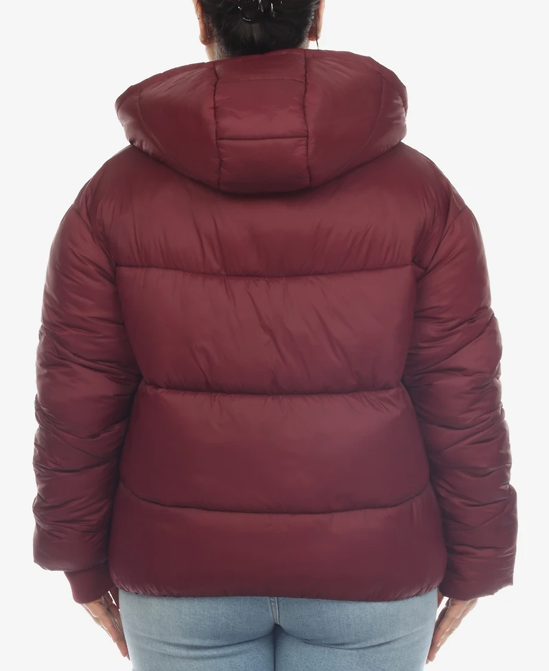 White Mark Plus Hooded Bomber Puffer Coat