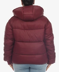 White Mark Plus Hooded Bomber Puffer Coat