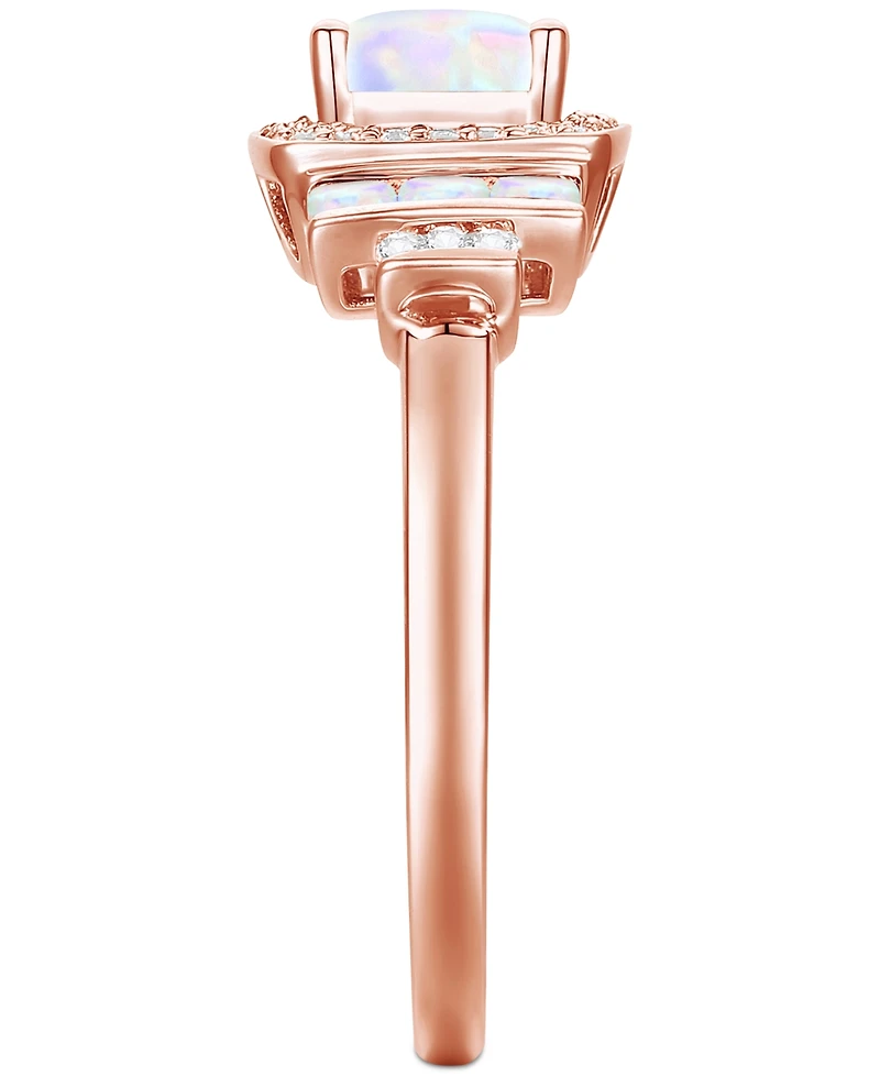 Lab-Grown Opal (3/8 ct. t.w.) & White Sapphire (1/6 Statement Ring 14k Rose Gold-Plated Sterling Silver (Also Ruby